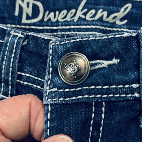 ND WEEKEND Jeans Women's Sz 6 Dark Blue Skinny‎ Embroidered Studs Stones Pockets - Picture 8 of 16